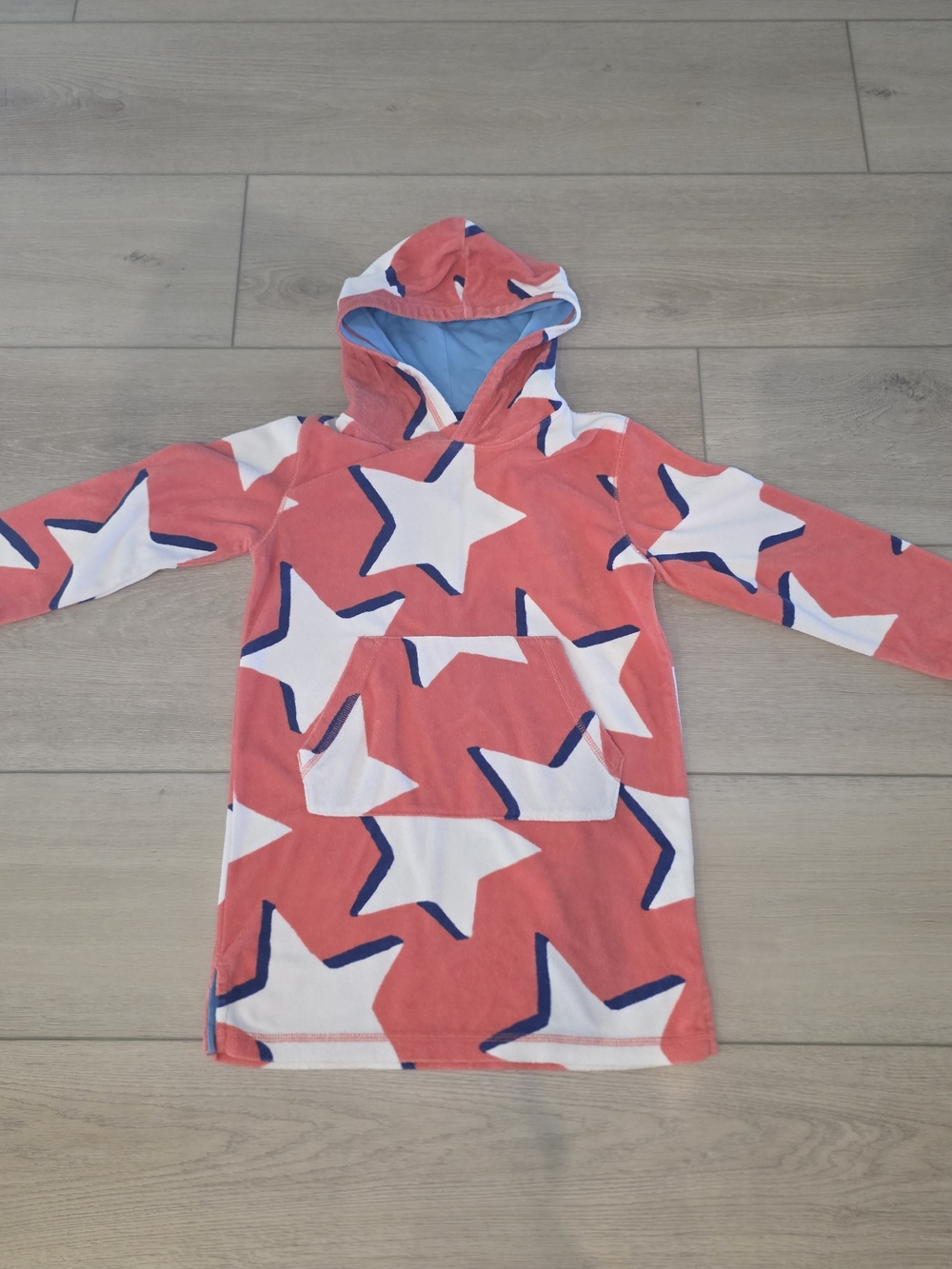 Mini Boden Light Blue and Coral Hooded Top